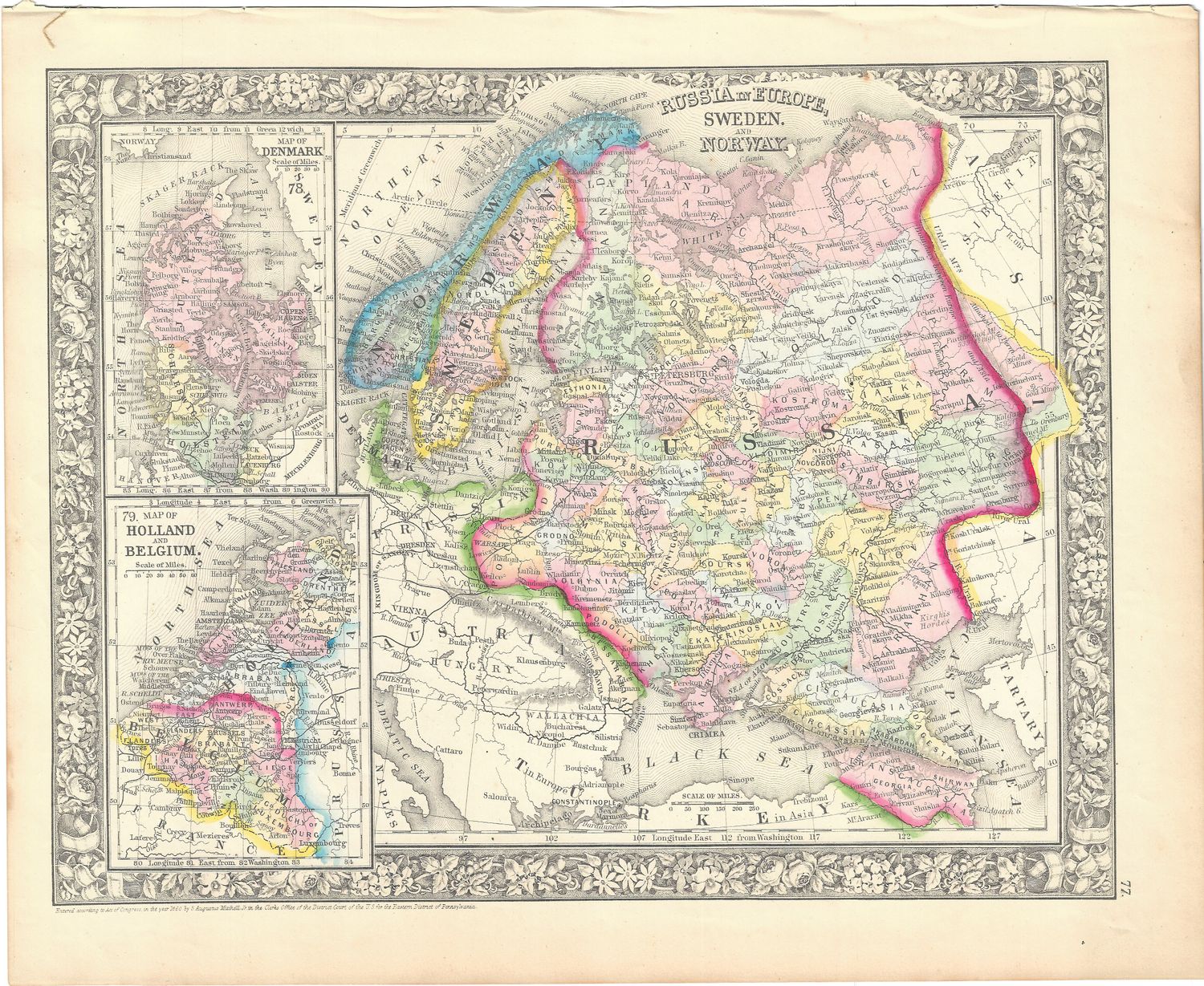 1866 (1860) Map of Russia in Europe-Sweden-and Norway by S. Augutus Mitchell