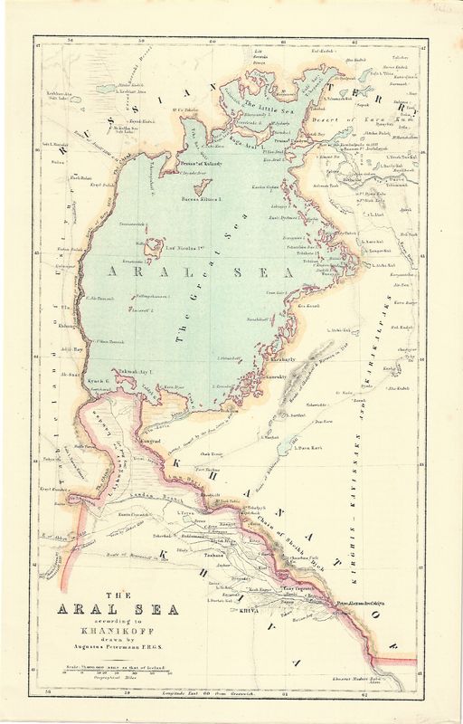 1874 Map of the Aral Sea according to Khanikoff by A. Petermann