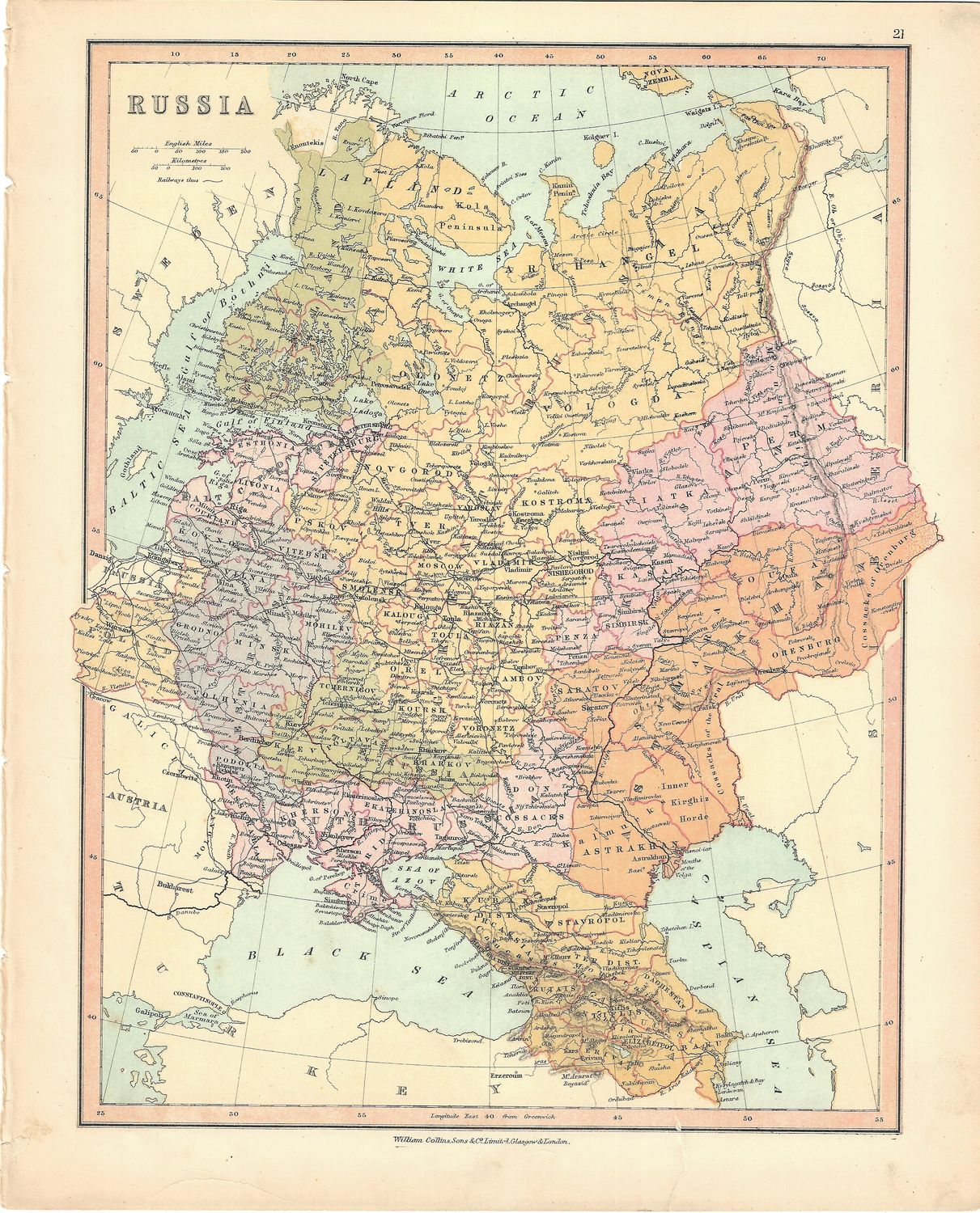 1875 Map of Russia by William Collins &amp; Son