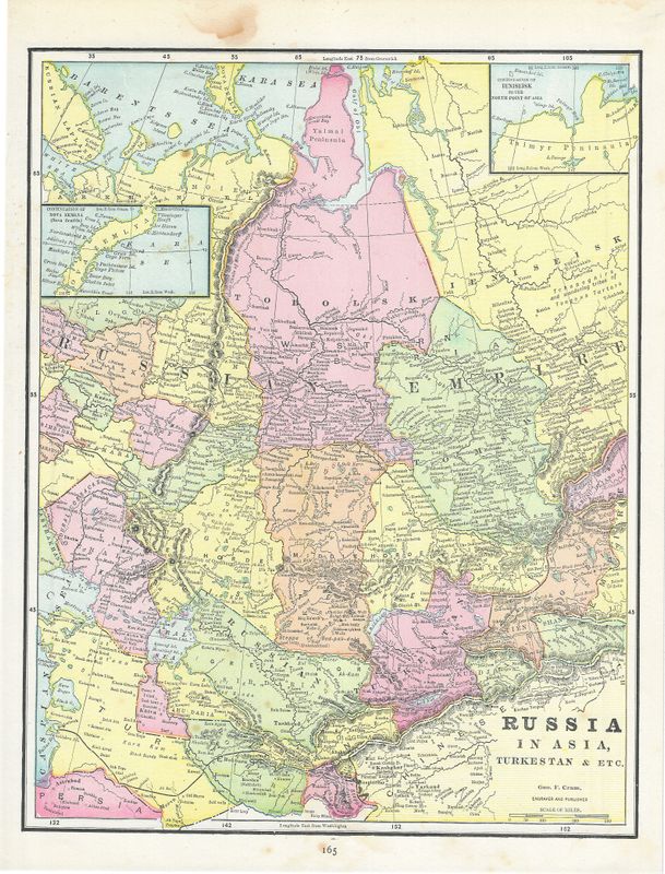 1898 Map of Russia in Asia by George Cram