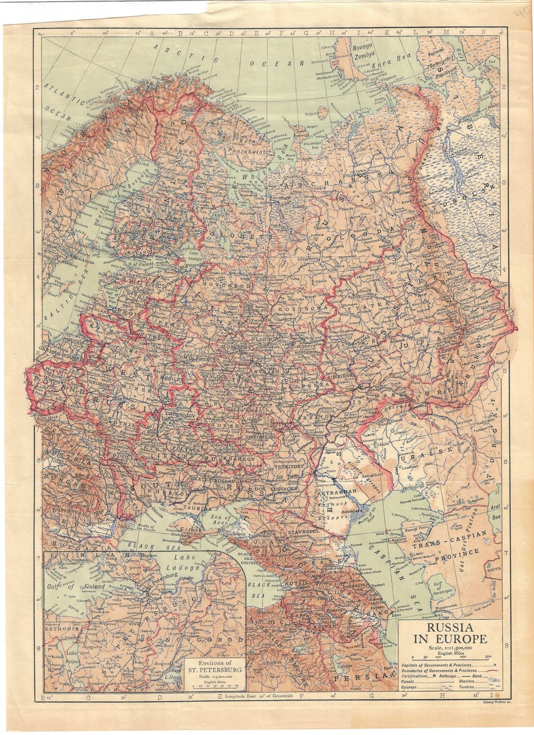 1910 Map of Russia in Europe by Emery Walker