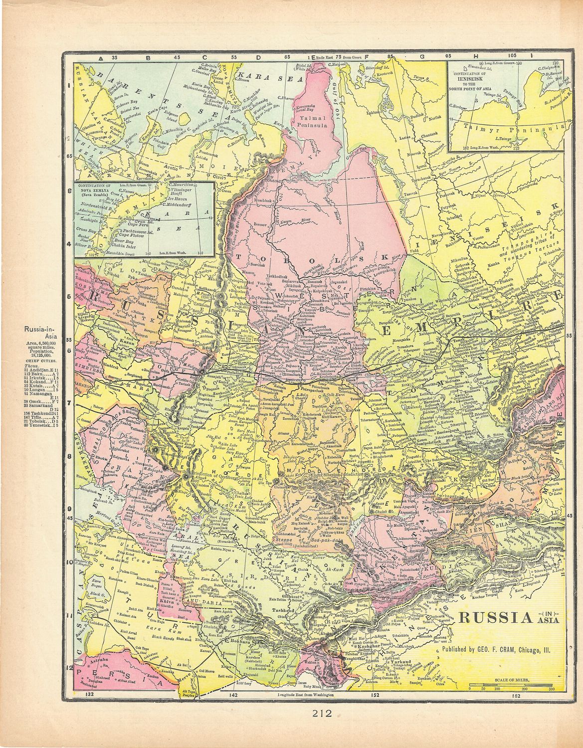 1901 Map of Russia in Asia by George Cram
