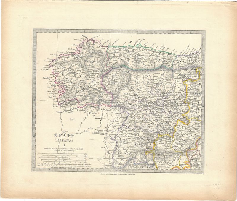 1833 Map of Spain in 3 sheets by the Society for the Diffusion of Useful Knowledge