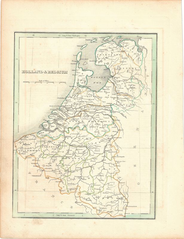 1835 Map of Holland and Belgium with Text page by Bradford