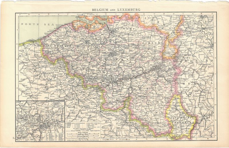 1893 Map of Belgium and Luxemburg by the Atlas Pub Co Leipzig