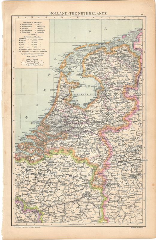 1893 Map of Holland (The Netherlands) by the Atlas Pub Co Leipzig