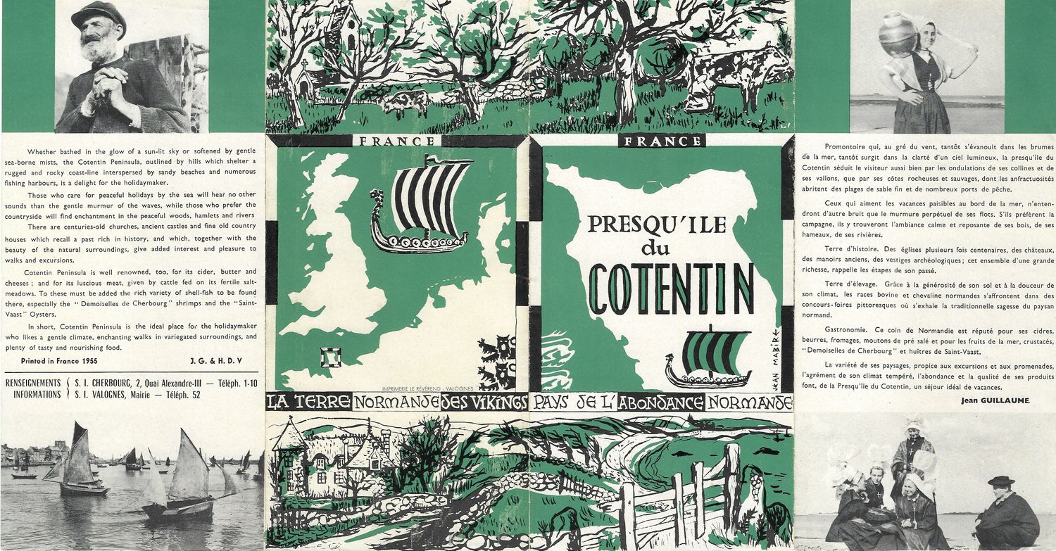 1955 Illustrated Map of Presqu'ile du Cotentin France