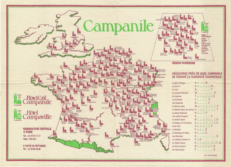 1967 Map of Campanile , Spain from the Hotel Campanile
