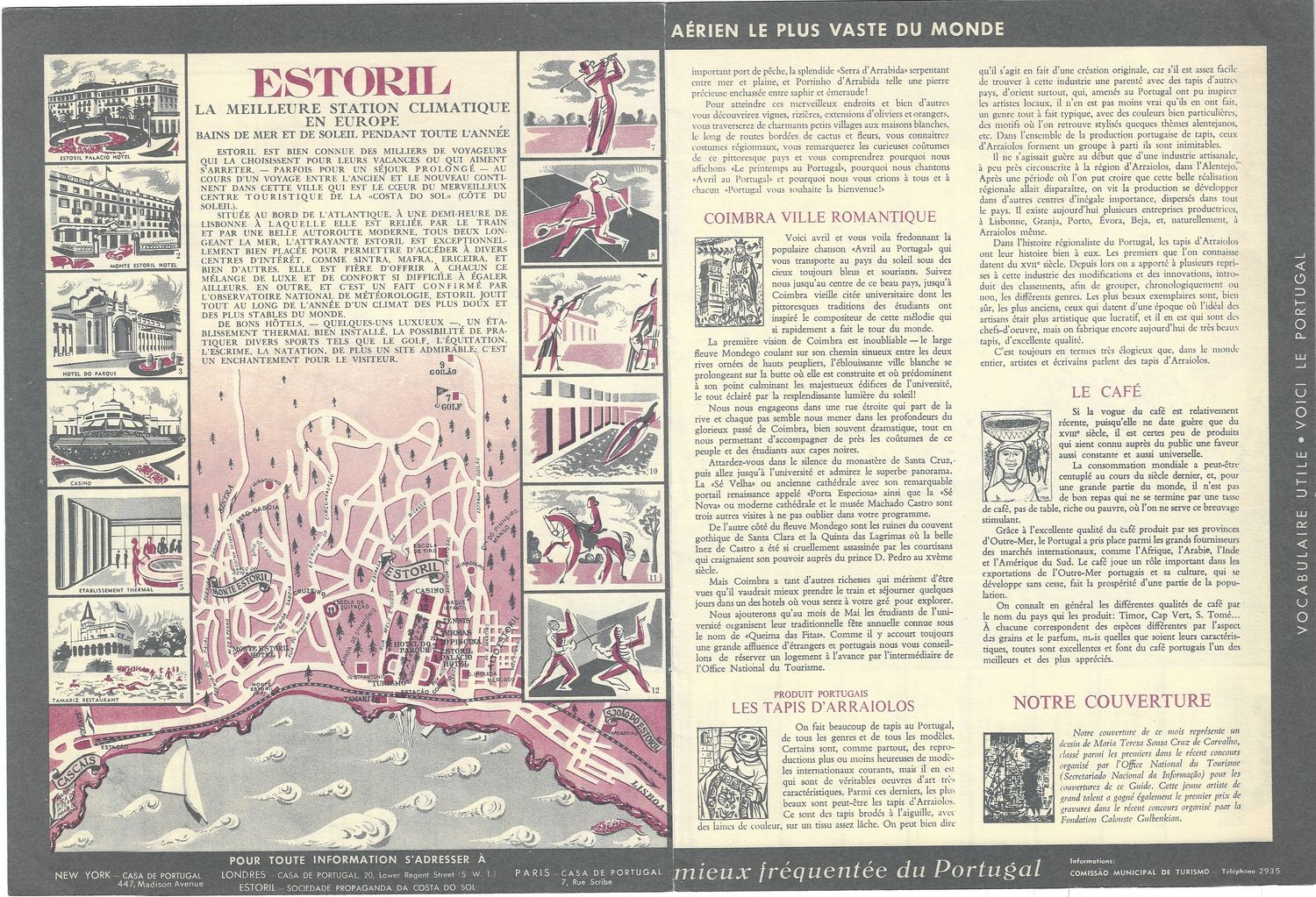 1958 Map of Portugal by Transport Aeriens Portugais
