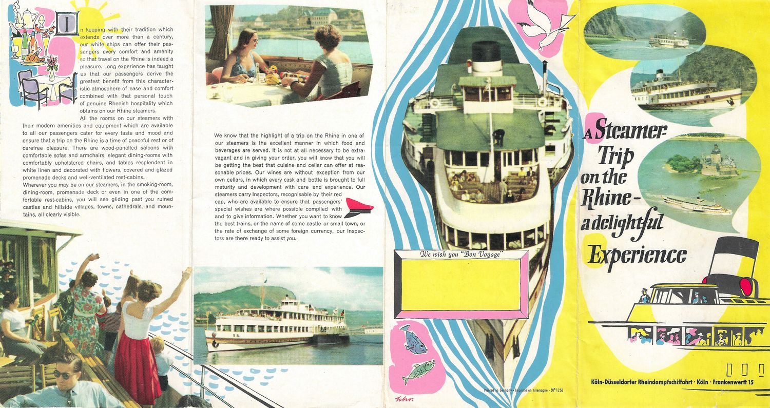 1952 Map of A Steamer Trip on the Rhine - Dusseldorf to Frankfurt