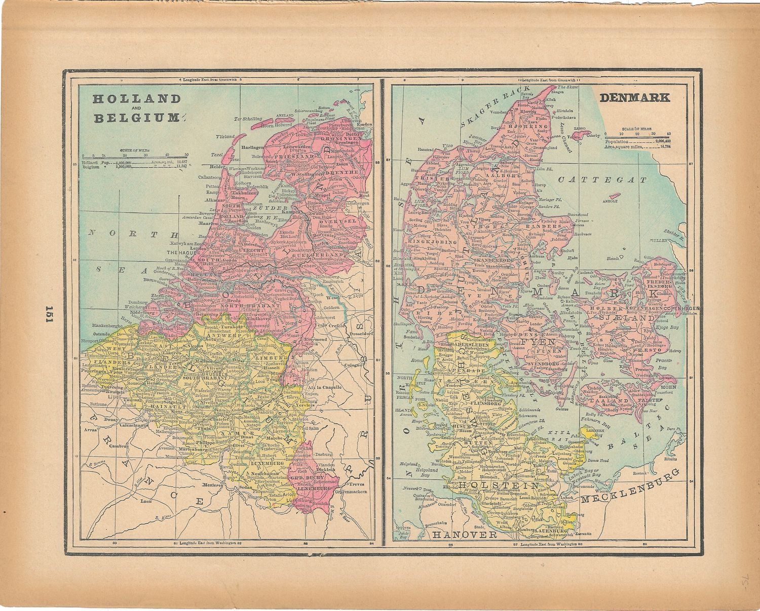 1903 Map of Holland Belgium and Denmark by G. Cram