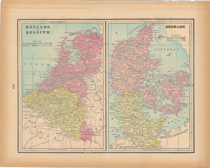 1903 Map of Holland Belgium and Denmark by G. Cram