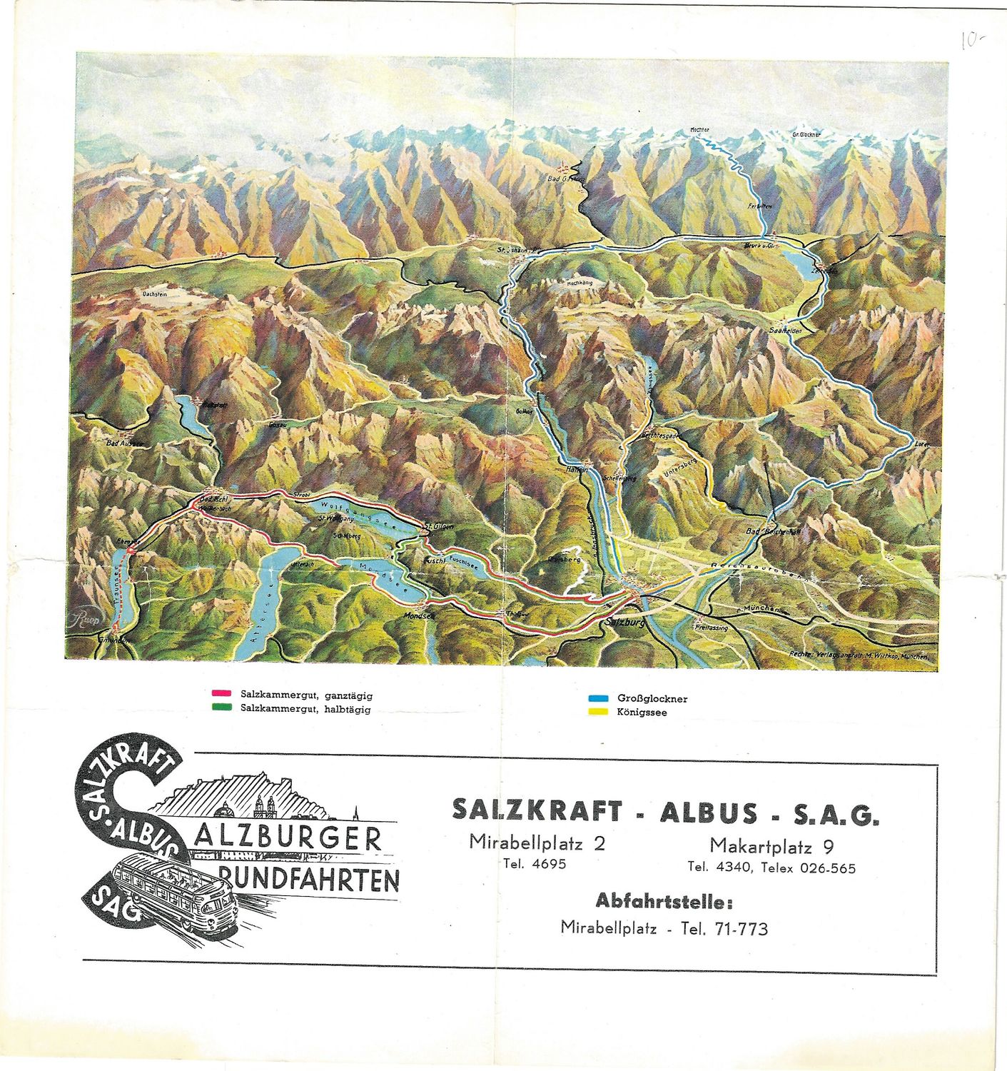 1955 Topographical Tourist Map of Salzburg