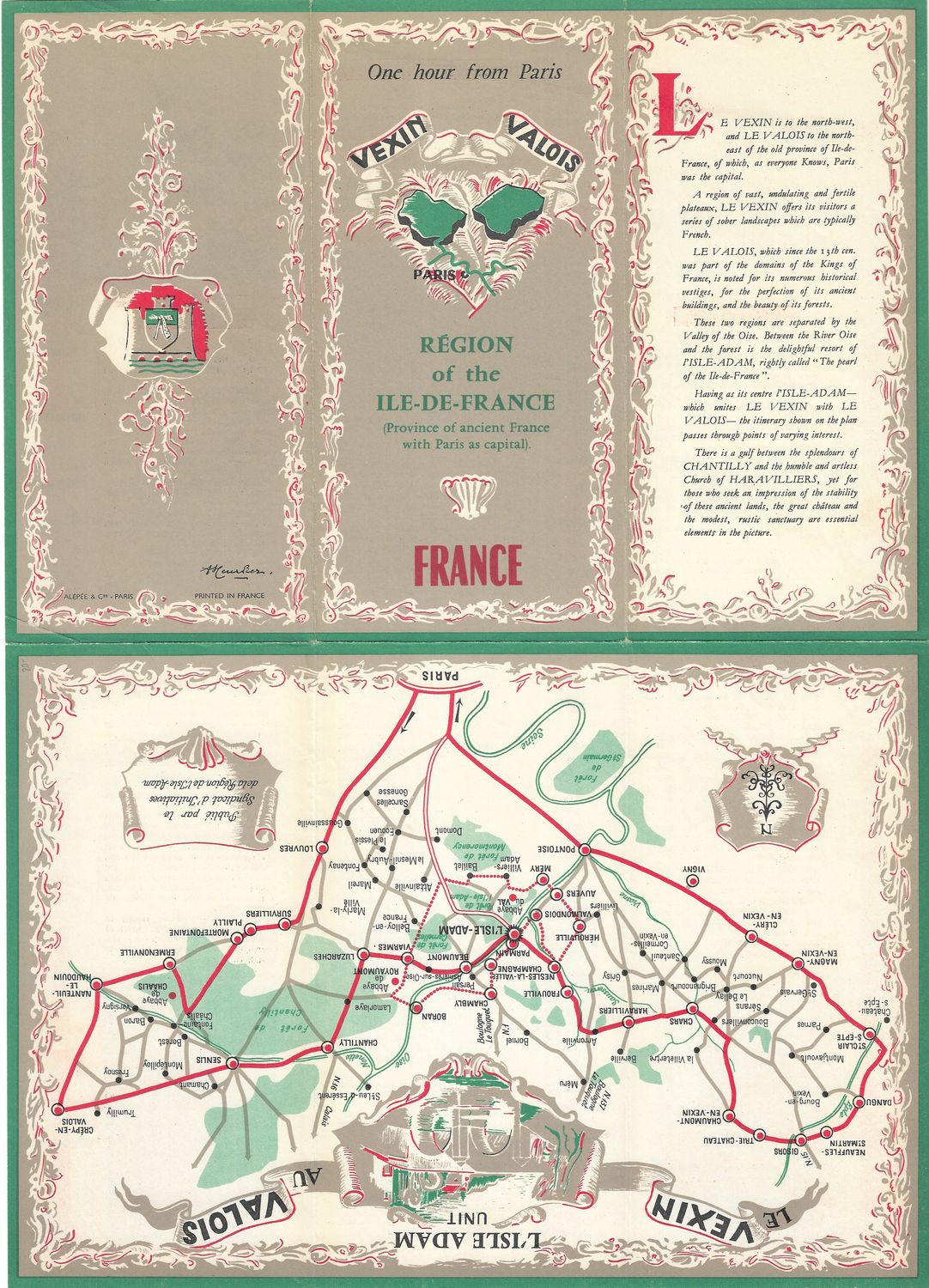 1955 Strip Map of Vexin et Valois Regions of France