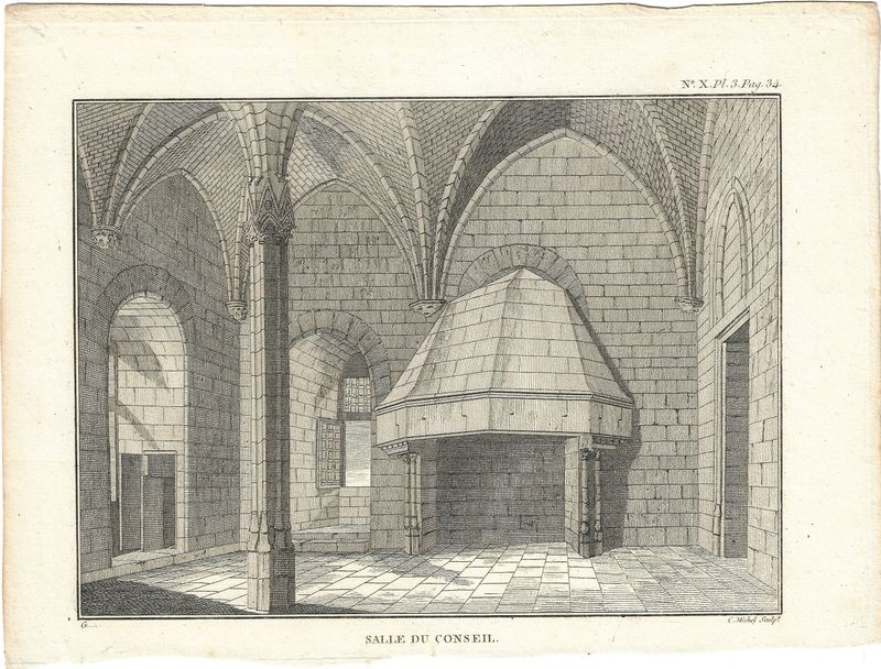 1730 French Copper Engraved View of  Salle Du Conseil