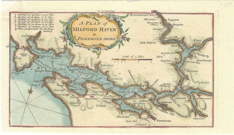 1750 Plan of Milford Haven in Pembroke Shire w/ hc