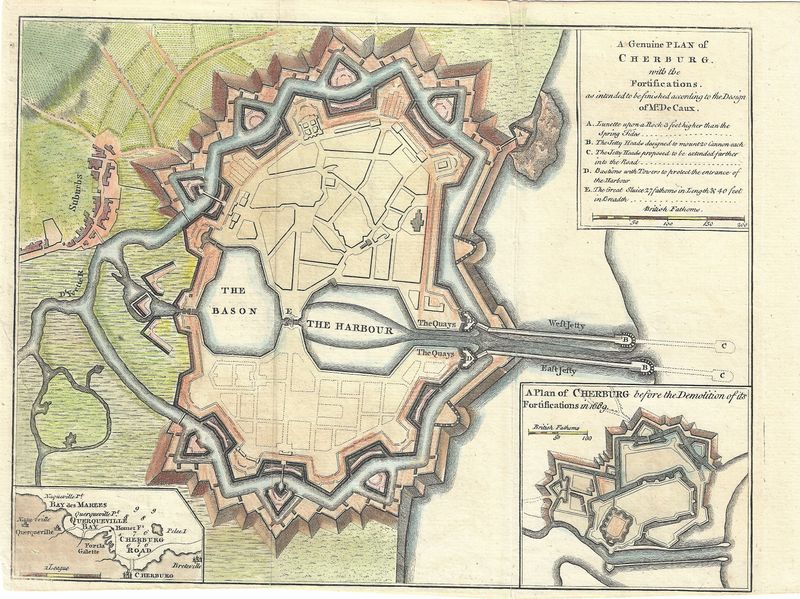 1758 Plan of Cherburg with intended fortifications
