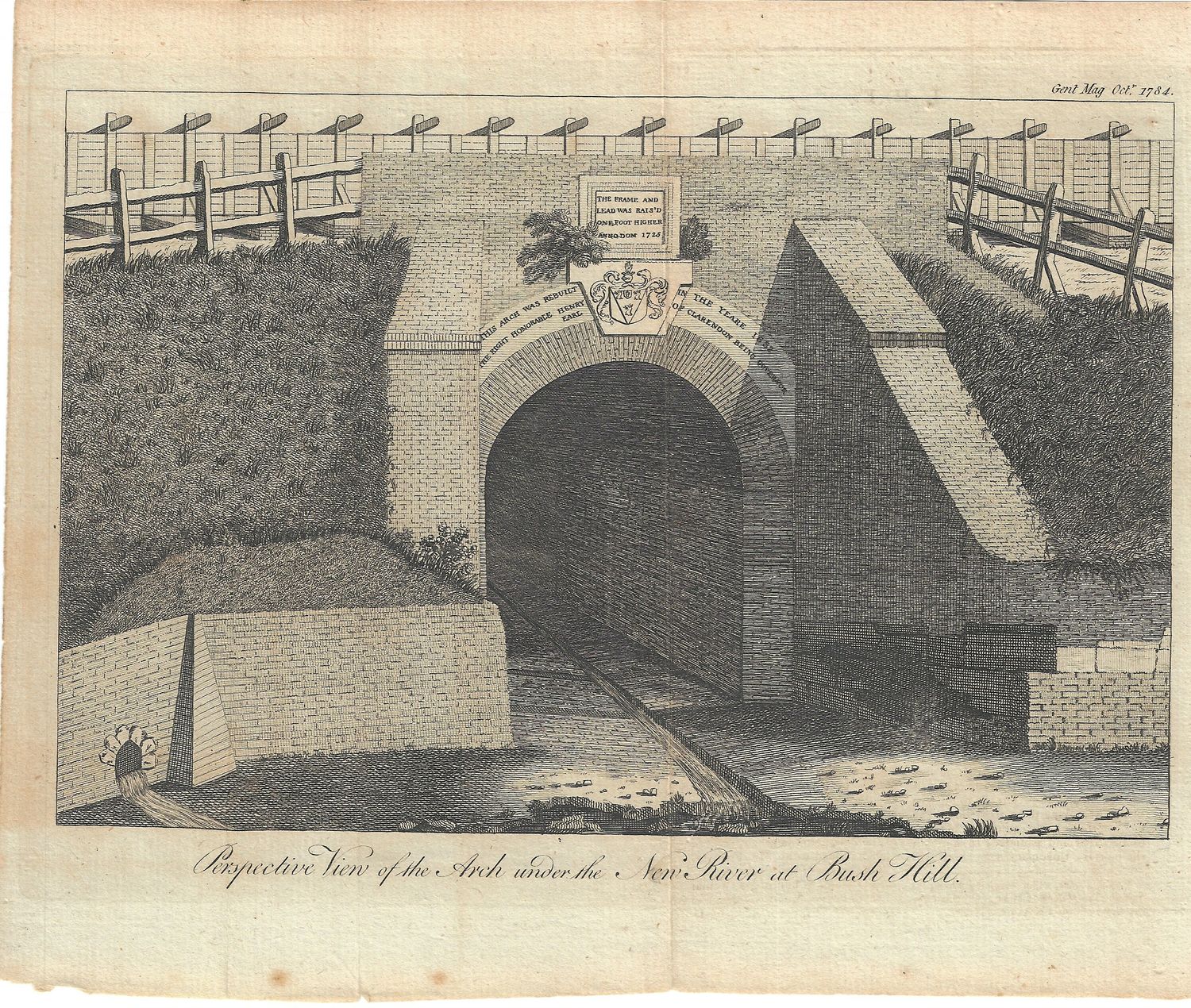 1784 Perspective View of the Arch under New River at Bush Hill England