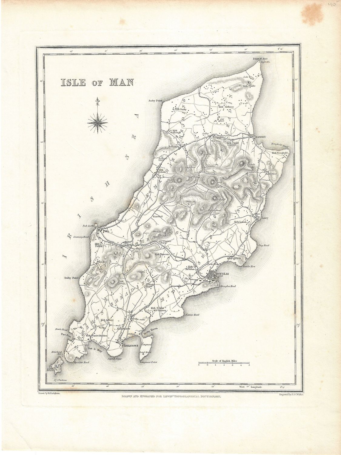 1850 Map of the Isle of Man from Lewis&#39; Topographical Dictionary
