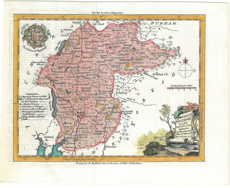 1750 Map of Westmore Land by Thomas Kitchin w/hc