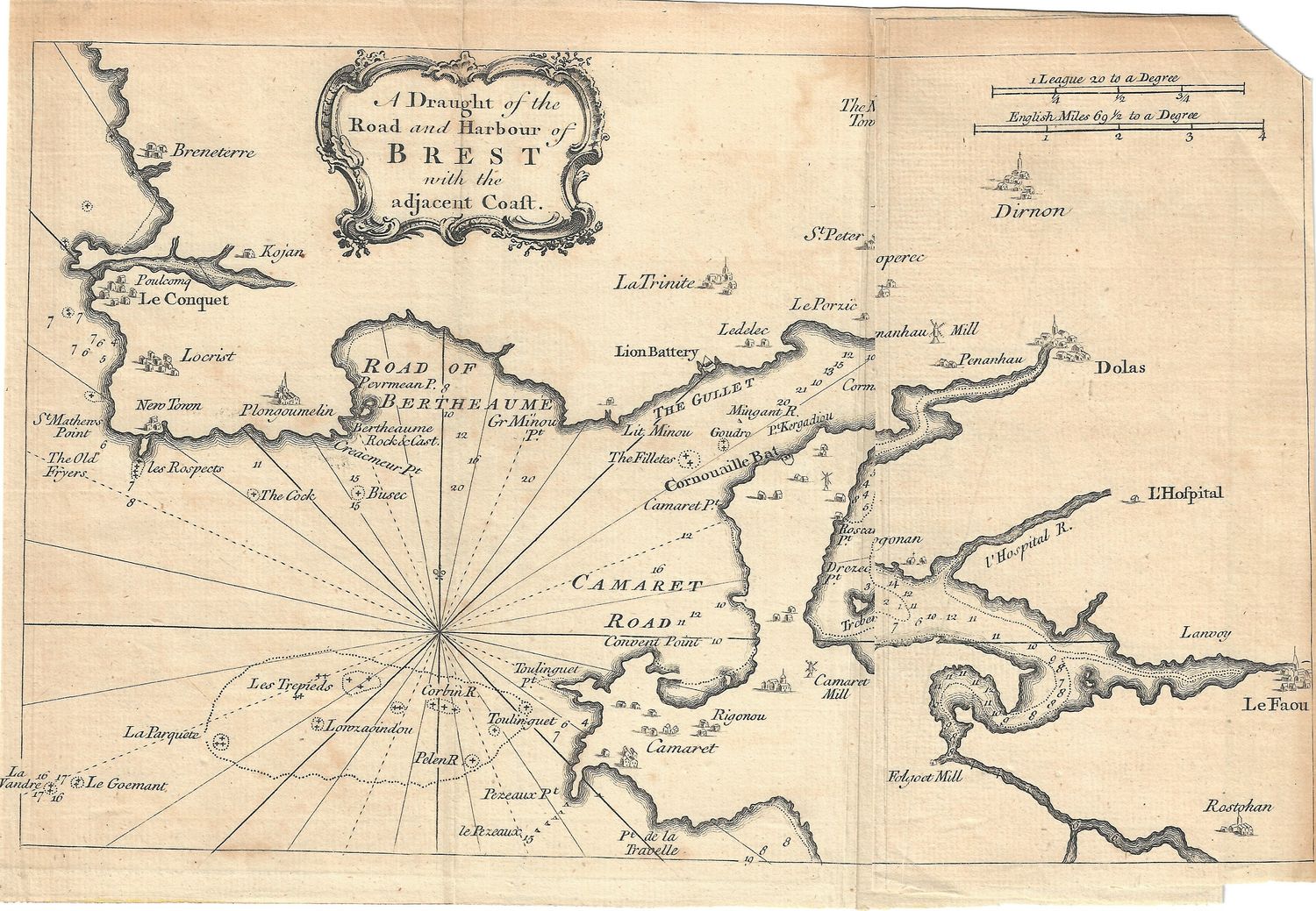 1750 Map of the Harbor of Brest from a Gent&#39;s Mag