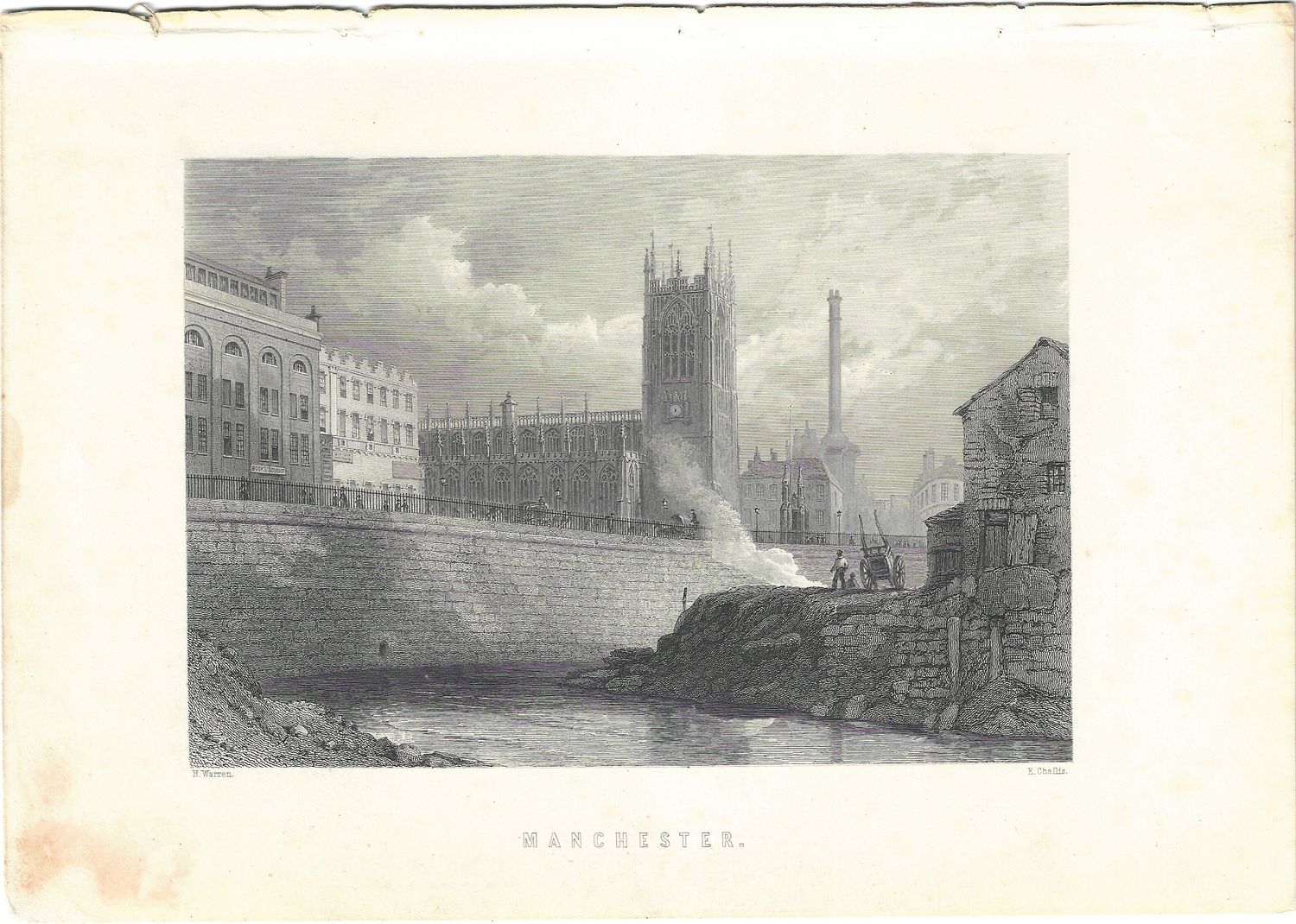 1854 View of Manchester, England in Steel Engraving