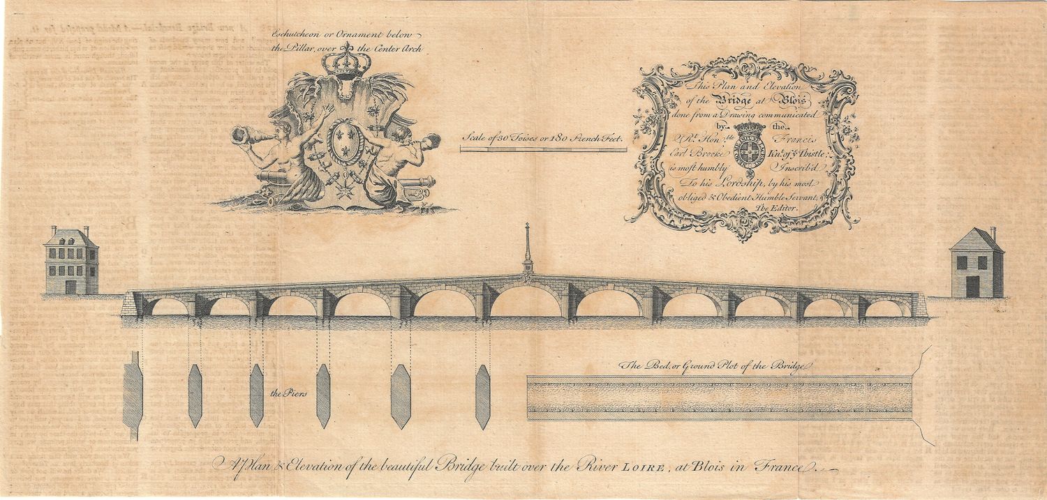 1750 Plan of Bridge Over the River Loire at Blois, France