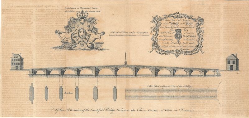 1750 Plan of Bridge Over the River Loire at Blois, France