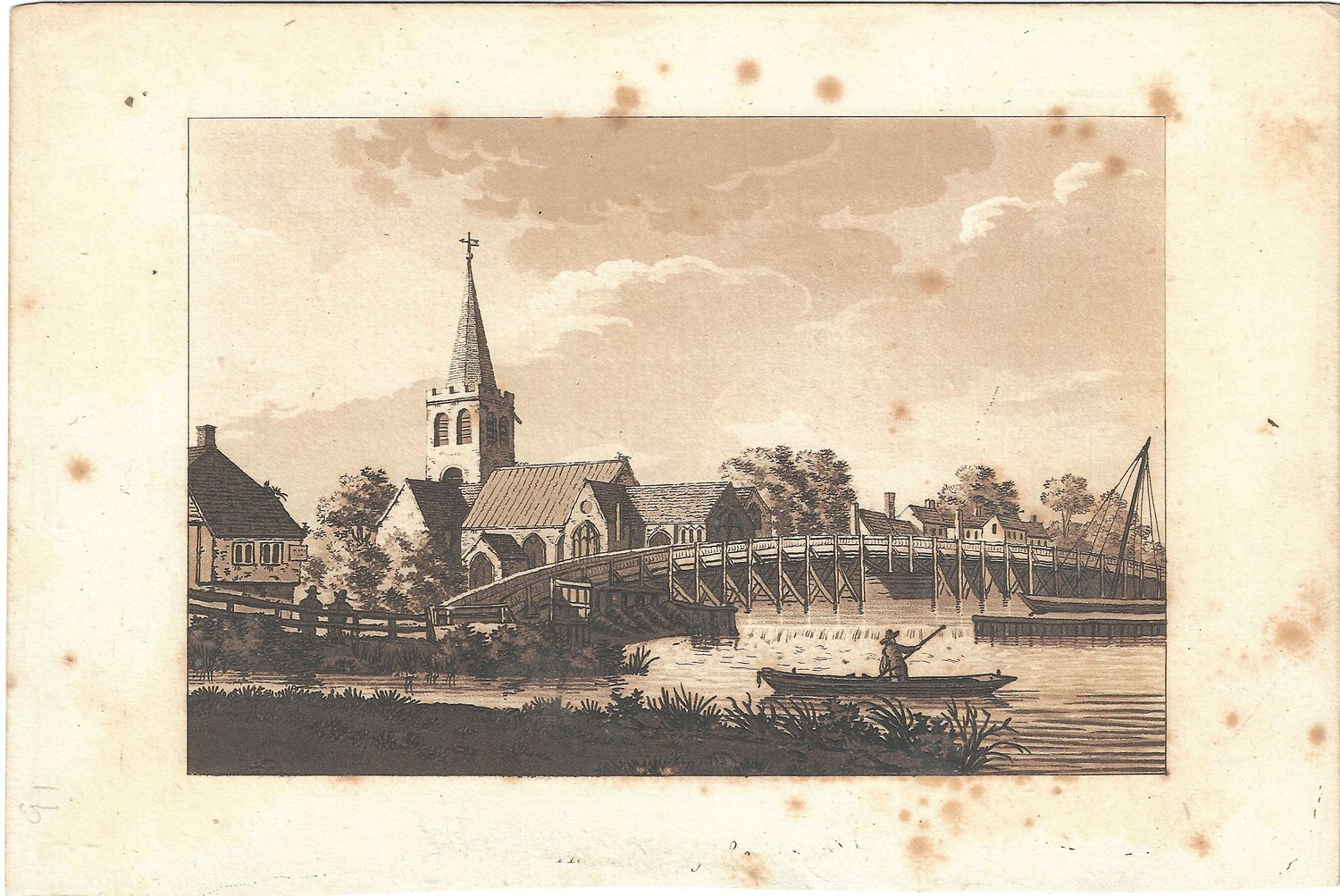 1868 View of an English Church and Riverside