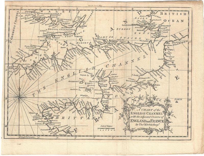 1758 Map of English Channel by Thomas Kitchin