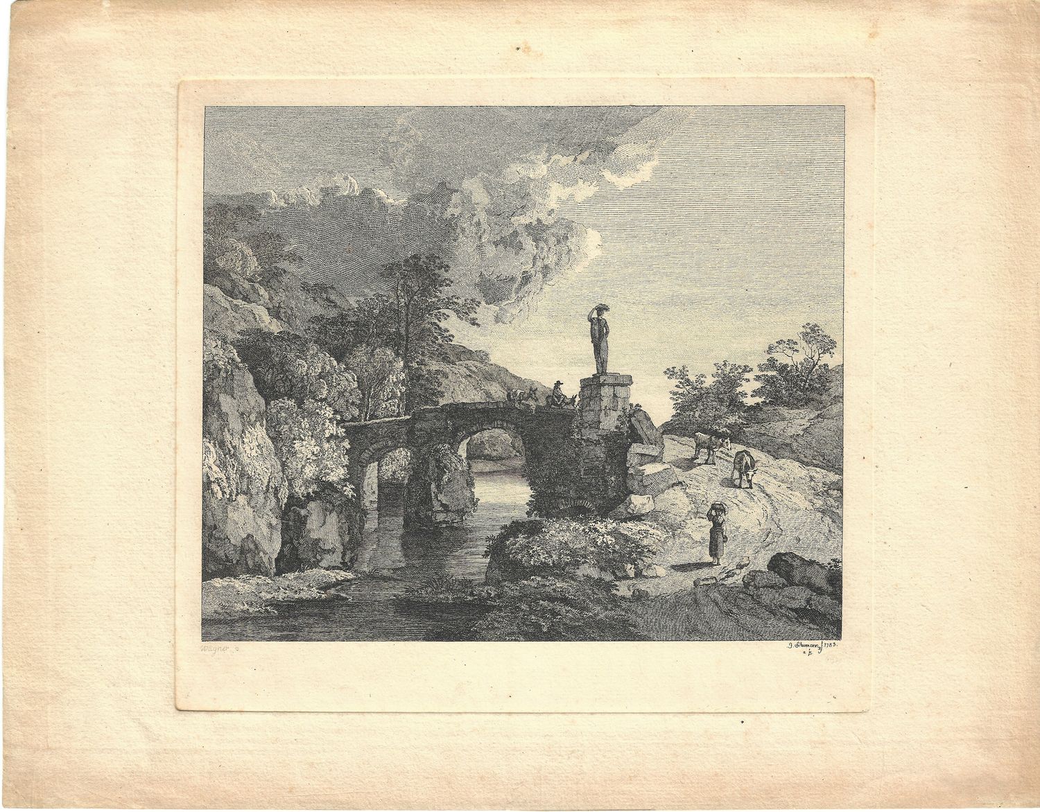 1783 View of a Stone Bridge by Schumann