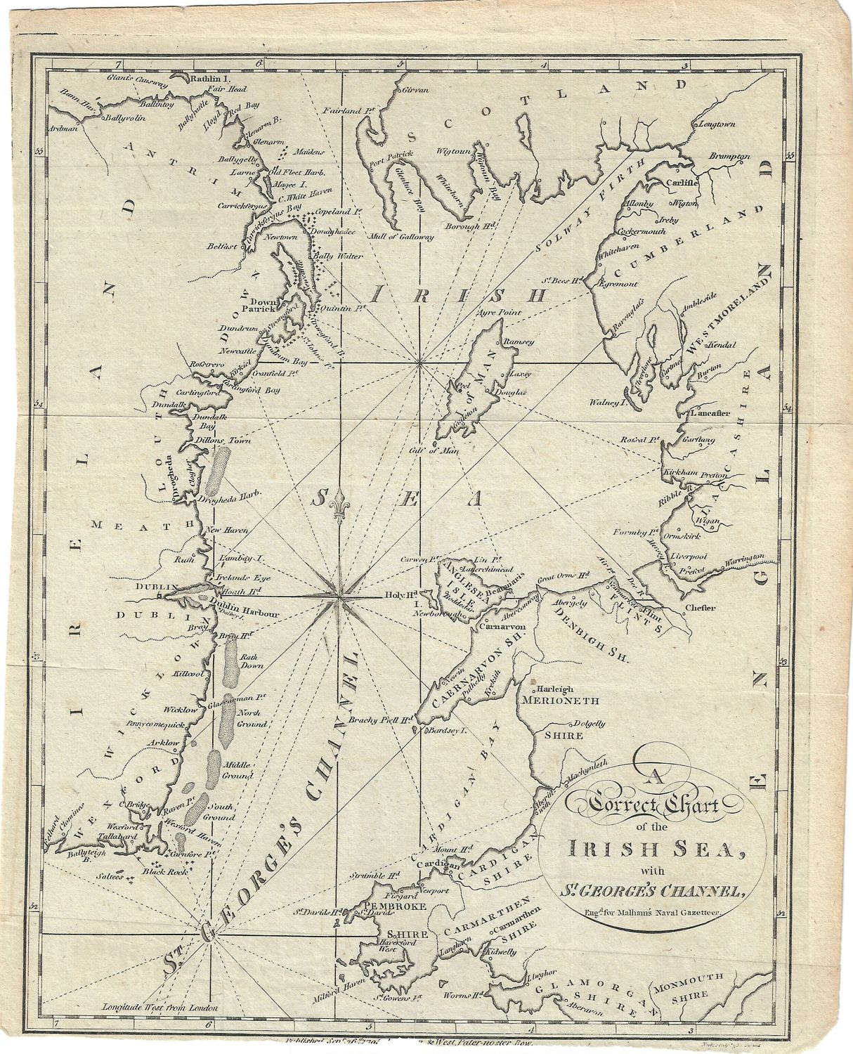 1795 Chart of the Irish Sea from a Gentleman&#39;s Magazine