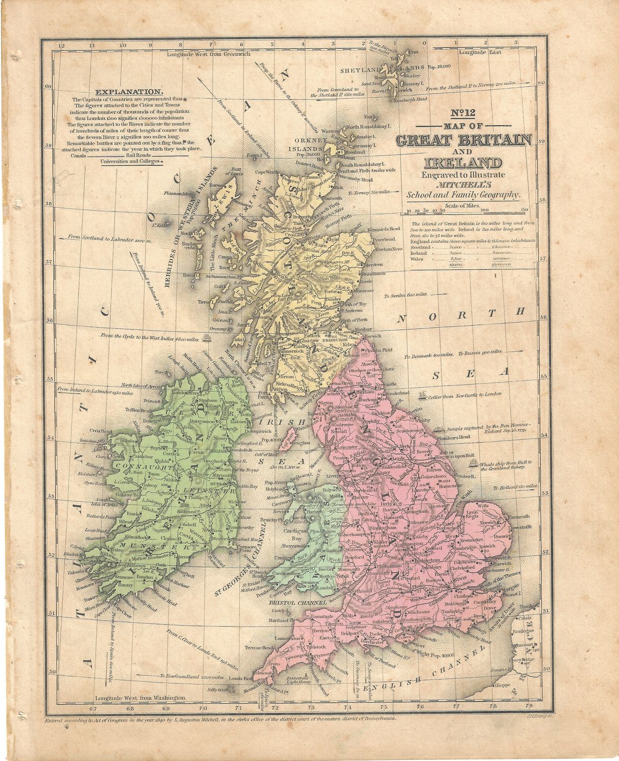 1840 Map of Great Britain &amp; Ireland by Mitchell's