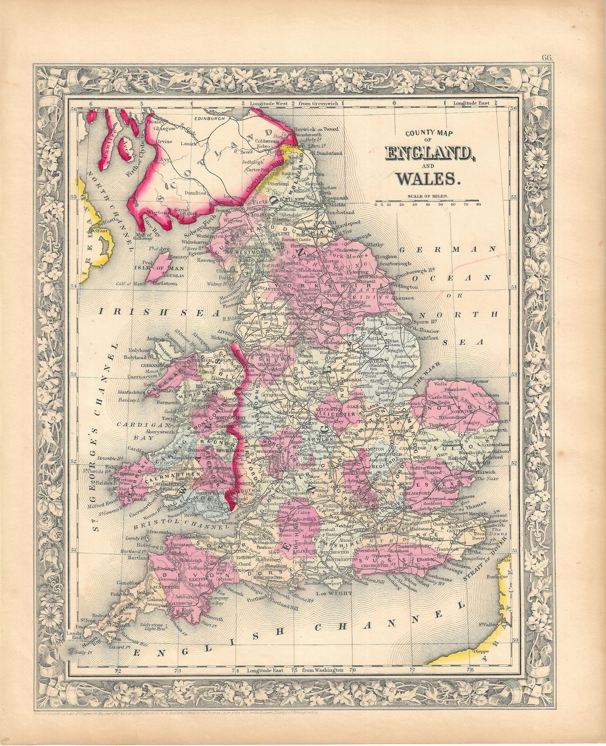 1860 County Map of England &amp; Wales by S. Augutus Mitchell