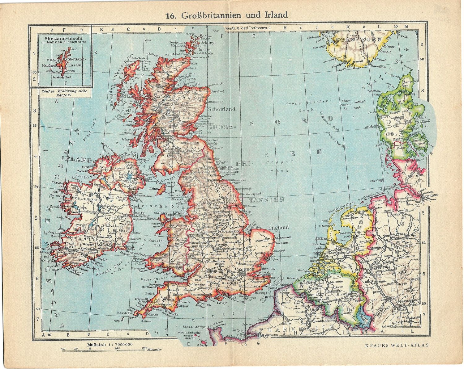 1926 Map of Great Britain and Ireland from Knaurs Welt Atlas