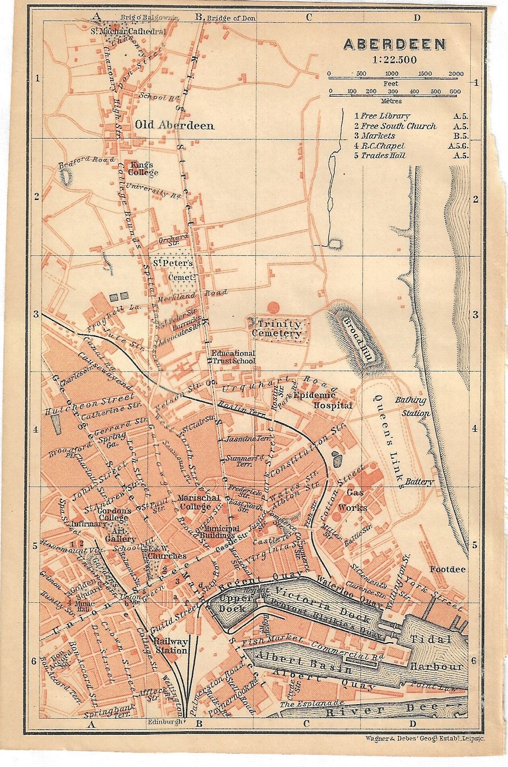 1955 Group of 5 Maps regarding Scotland Cities by Wagner &amp; Leipzig