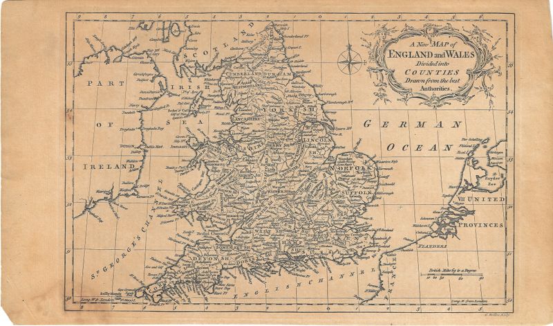 1761 A New Map of England &amp; Wales by G. Rollos