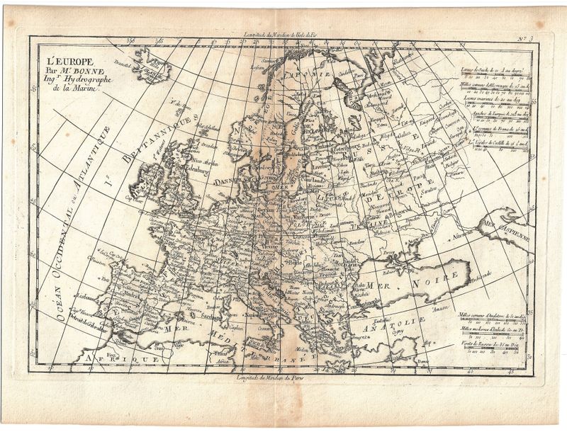 1777 Map of Europe by Mr. Bonne