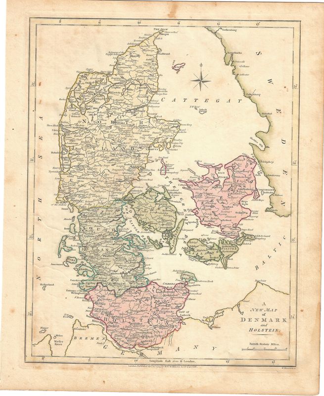 1794 New Map of Denmark and Holstein by R. Wilkinson