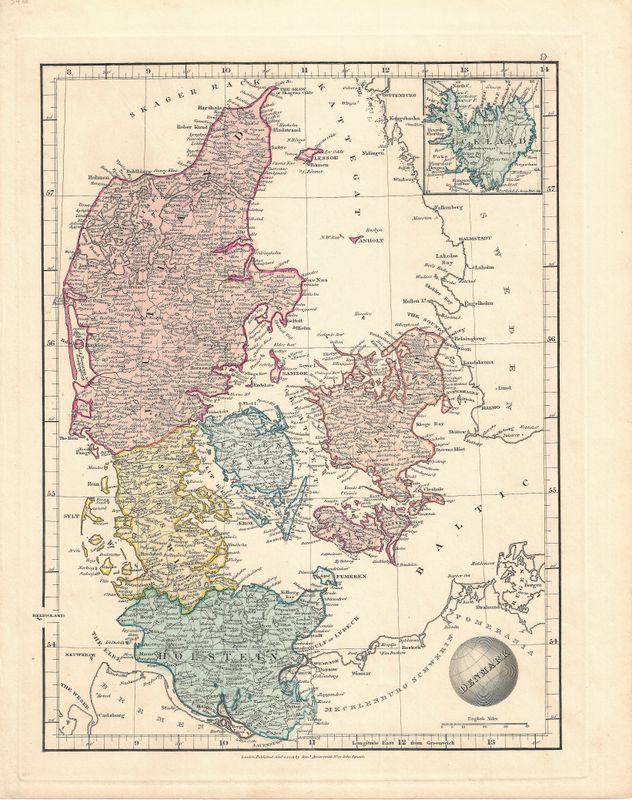 1828 Map of Denmark with Iceland w/ohc by Arrowsmith