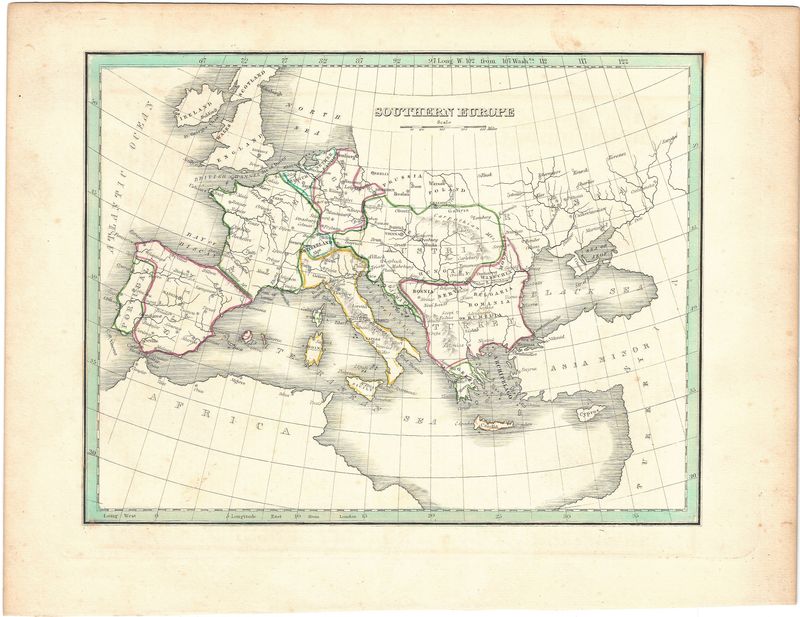 1835 Map of Southern Europe by Bradford w/OHC