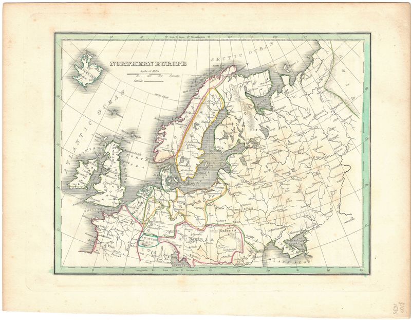 1835 Map of Northern Europe by Bradford w/OHC