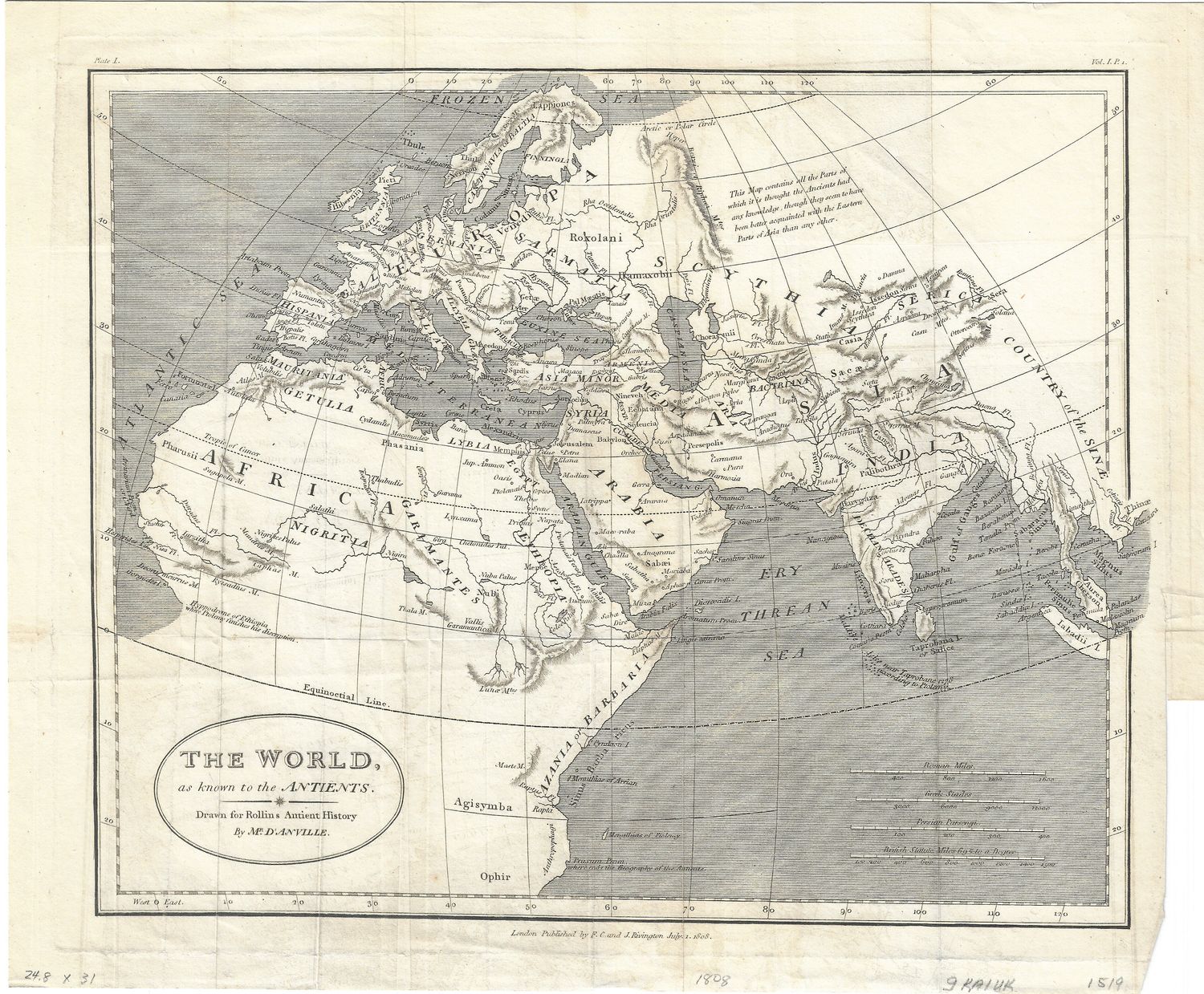 1808 Map of The World as Known to the Ancients by D&#39;Anville