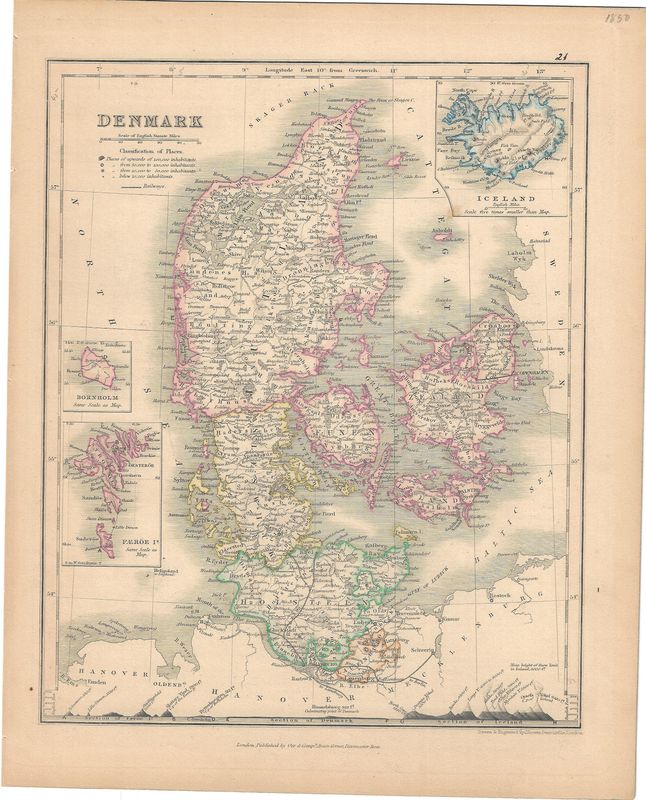 1850 Map of Denmark with Iceland by J. Dower w/OHC