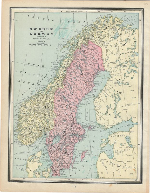 1888 Map of Sweden and Norway by People's Pub Co.