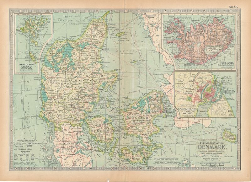 1911 Map of Denmark by the Century Atlas Co.