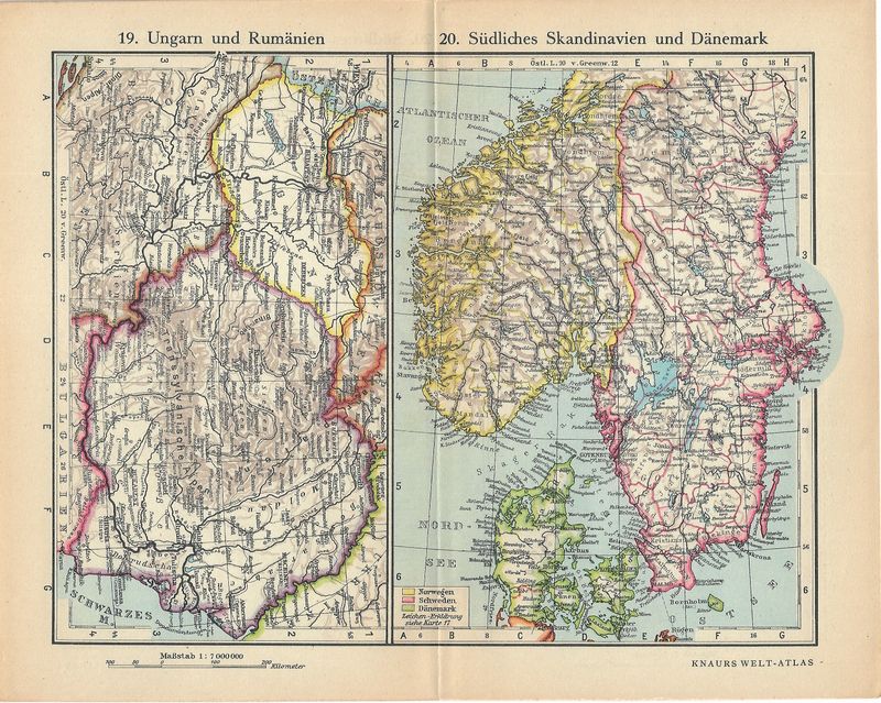 1926 Map of Hungary, Romania &amp; Southern Scandanavia by Kraus Welt Atlas