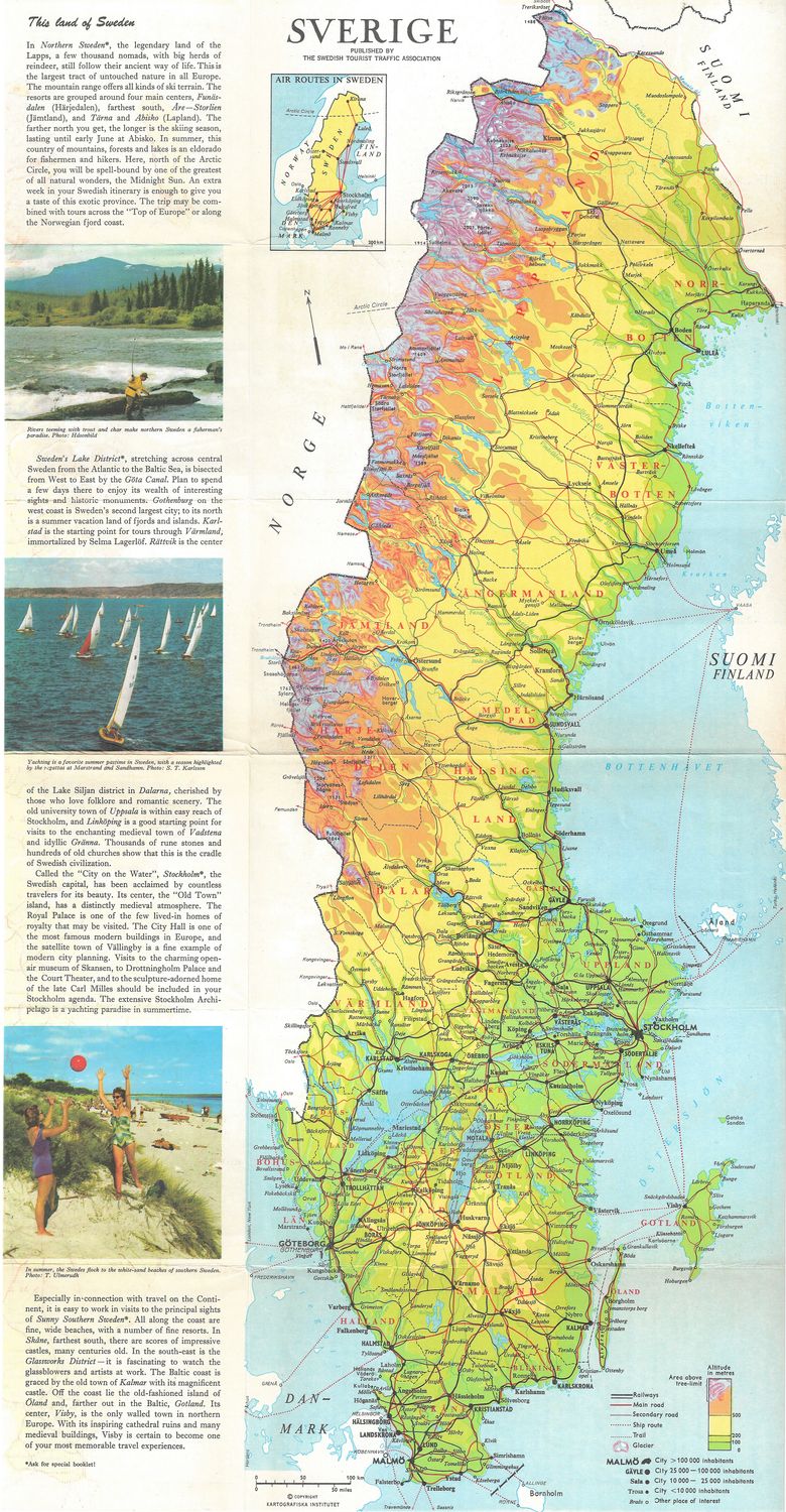 1960 Map and Tourist Guide to Sverige Sweden