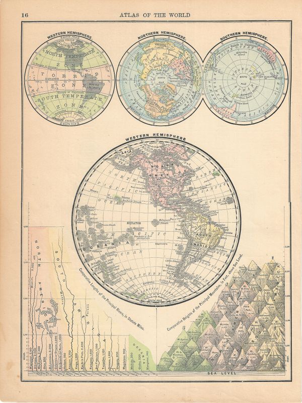 1903 Maps of the Western &amp; Eastern Hemispheres (pair) by Rand McNally