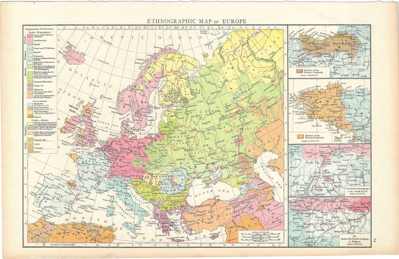 1893 Ethnographic Map of Europe by Atlas Pub. Co Leipzig